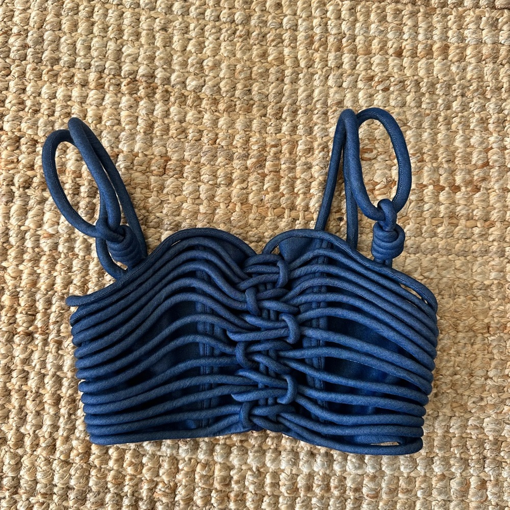 ANDRES OTALORA Redes cropped corded chambray top size 0 couture retail $645 - Picture 7 of 10